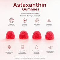 Gummies véganes à l'astaxanthine 6mg avec vitamines C, D, E et zinc, saveur baies, 60 unités, complément alimentaire quotidien pour les acheteurs en gros