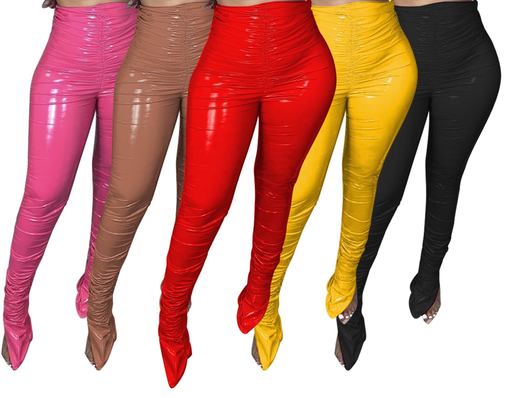 2022 Girls' Black Leather Stacked Pants 