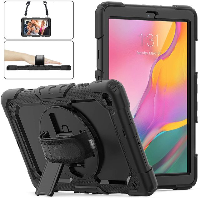 Rotating Stand Hand Strap Shockproof Silicone PC Tablet PC Protective Case for Samsung Galaxy Tab a 10.1 Case