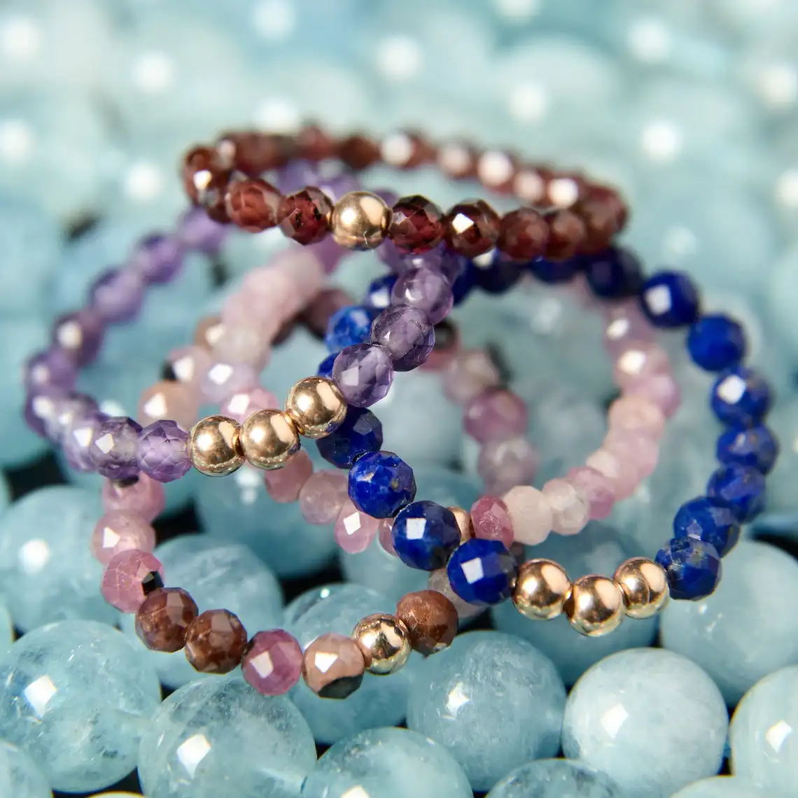 Bohemian Natural Stone Rings with Stainless Steel Bead Crystal Amethyst Lapis Lazuli Handmade Rings Stretch Rope Adjustable