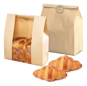 음식 용 창 맞춤형 플랫 바닥 프론트 로프 크로와상 종이 가방 빵 종이 가방
