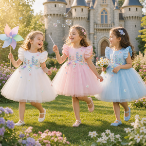 Abiti da Principessa per Bambine in Stile Semplice ed Elegante, con Top in Raso e Applicazioni a <span class=keywords><strong>Farfalla</strong></span>, per Matrimoni e Feste di Compleanno - Product Image 1
