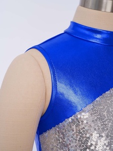 Girls Jazz Dance Team Sleeveless Metallic <b>Sequin</b> <b>Crop</b> <b>Tops</b> Metallic Mock Neck Dance Costume Back Cutout Custom - Product Image 4
