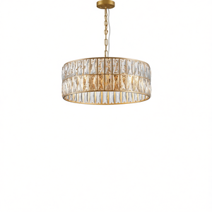 Modern <b>Crystal</b> Drum <b>Chandelier</b> 18 Inch 6 Light Gold Metal Frame Pendant <b>Lighting</b> For Living Dining Room - Product Image 1