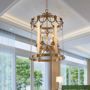 VH Modern Simple Luxury Copper Lantern Chandelier Adjustable Height Gold Custom Size <strong>Hanging</strong> Lights <strong>for</strong> Corridor Balcony <strong>Bar</strong> - Product Image 4