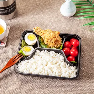Mikrowellen geeigneter Kunststoff 4 Fächer Black Meal Prep Container Bento Lunch Box