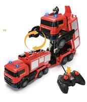 Nuevo Juguete RC 2023, Camión de Bomberos con Aspersor RC de Deformación con un Solo Clic, Robots Transformables RC