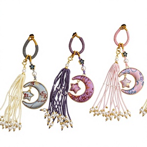 Song Brocade <b>Moon</b> Star Pendant Pearl Tassel Keychain Chinese Style Bag <b>Charm</b> Car Ornament - Product Image 1