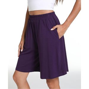 Pantalones Cortos de Pijama de Bambú Personalizados para Mujer, Cintura Elástica con Bolsillos, Pantalones Cortos de Algodón para Dormir, Conjuntos de Pijamas Morados - Product Image 3