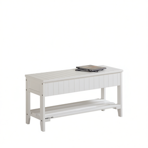 Panca Portascarpe in Legno Massello con 2 Ripiani, Mobile da Ingresso Bianco dal Design Tradizionale - Product Image 1