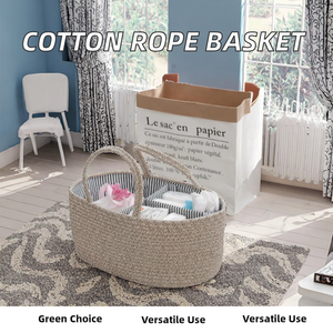 Cesta de almacenamiento de alimentos para bebés tejida con cuerda de algodón ecológica moderna <span class=keywords><strong>hecha</strong></span> <span class=keywords><strong>a</strong></span> <span class=keywords><strong>mano</strong></span> Linda borla extraíble tela de lavanderí<span class=keywords><strong>a</strong></span> multiusos Caddy - Product Image 2