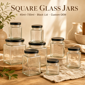 Vente en gros d'usine - <span class=keywords><strong>Pot</strong></span> en verre carré pour miel, <span class=keywords><strong>confiture</strong></span>, cornichons, conteneur <span class=keywords><strong>de</strong></span> stockage pour aliments, emballage, logo personnalisable - Product Image 6