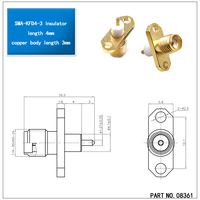 For Female RF Brass Connector with 2 Hole Diamond Flange PCB Mount IL4mm PL3mm