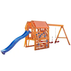 Aire de jeux extérieure en bois pour enfants ensemble cadre d'escalade toboggan équipement de balançoire