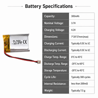 Batterie au lithium polymère rechargeable ultra-fine 702025 300mAh 3.7V avec BMS intégré UN38.3, CE, UL1642 pour l'électronique grand public