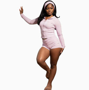Custom LOGO <strong>Women's</strong> Sets <strong>Long</strong> Sleeve Jackets and <strong>Shorts</strong> Two Piece Set <strong>Women</strong> Clothing with Headband - Product Image 5