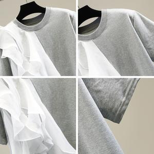 Big Ruffle Layered <b>Patchwork</b> Color-Crossing Pullover Women's Short Sleeve T-Shirt <b>Top</b> Fashion - Product Image 6