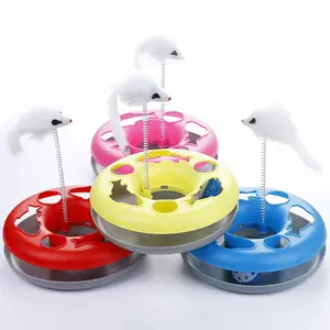 Cat Toys Turntable Tower of Tracks Interactive Cat chasing toy with spring mouse