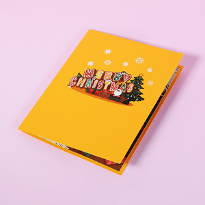 Tarjeta de felicitación navideña plegable de papel con diseño de letras de jengibre en 3D de DAMAI, tarjeta emergente navideña para decoración de regalos de fiesta de Navidad. - Product Image 5