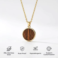 Pendentif en acier inoxydable 316L avec incrustation de bois, bord découpé au laser, profil épaissi, collier de bijoux minimaliste haut de gamme