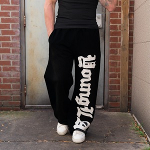 Pantalones Deportivos Negros de Algodón para Hombre con Estampado de Letras Blancas, Cintura Elástica, Pantalones Casuales - Product Image 3