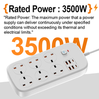 Nuevo Diseño de Cable de Extensión Eléctrico con Protector de Sobretensión, Regleta de Enchufes UK 10A, Cable de 2m, 4 USB-A, 2 USB-C
