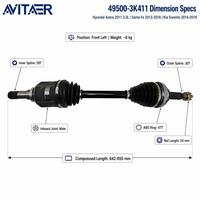 Avitaer 49500-3K411 Conjunto de Eje de Transmisión Delantero Izquierdo, Acero Aleado 42CrMo, Tracción Delantera para Azera Grandeur HG 2010-2011