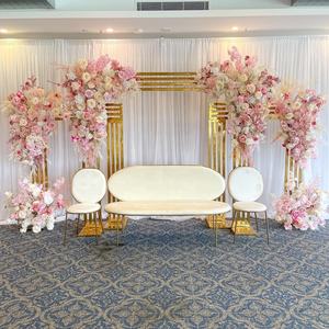 Wedding <b>Party</b> Metal Floral Archway Ceremony Arch Wrought Iron <b>Backdrop</b> Arch Stand Shiny Gold Metal Arch Stand - Product Image 6
