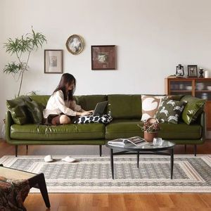 Canapé droit en cuir véritable vert foncé, style américain moderne, pour salon - Product Image 4