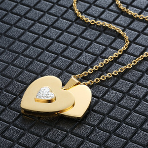 Collier en acier inoxydable plaqué or en forme de cœur <span class=keywords><strong>pour</strong></span> couples et meilleurs amis, avec pendentif cadenas et gravure de nom - Product Image 3