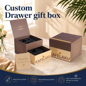 Caja de Regalo de Lujo de Doble Capa con Cajón, Embalaje de Café con Diseño de Gato en Relieve Dorado, Laminación Brillante, Grabado en Relieve, Materiales Reciclados de 2mm - Product Image 1