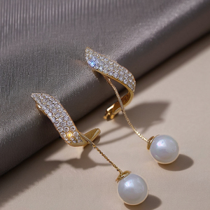 Boucles d'Oreilles Pendantes SongYi, Simples et Tendance, Plaqué Argent et Or, avec Diamants et Perles - Product Image 5