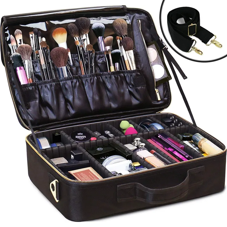 Weichtaschen und Koffer tragbares Make-Up Schönheit Reisen professionelle Kosmetik mit verstellbarem Teiler und Reißverschluss