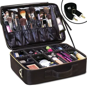 Tas & casing Makeup kecantikan portabel, kosmetik perjalanan profesional dengan pembagi dan ritsleting dapat disesuaikan