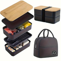 Boîtes à bento japonaises sur mesure les plus vendues en gros, boîtes à lunch réutilisables à deux niveaux pour le camping et sacs à bento recouverts de bambou