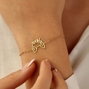 Bracelet personnalisé en acier inoxydable avec contour d'oreille de chien et nom, chaîne délicate dorée pour femme, cadeau bijou pour amoureux - Product Image 2