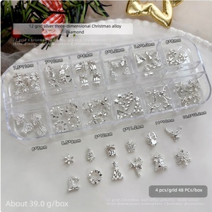 Décorations d'ongles de Noël en alliage, 12 compartiments, assortiment varié, spéciales pour salons de manucure - Meilleures ventes - Product Image 1