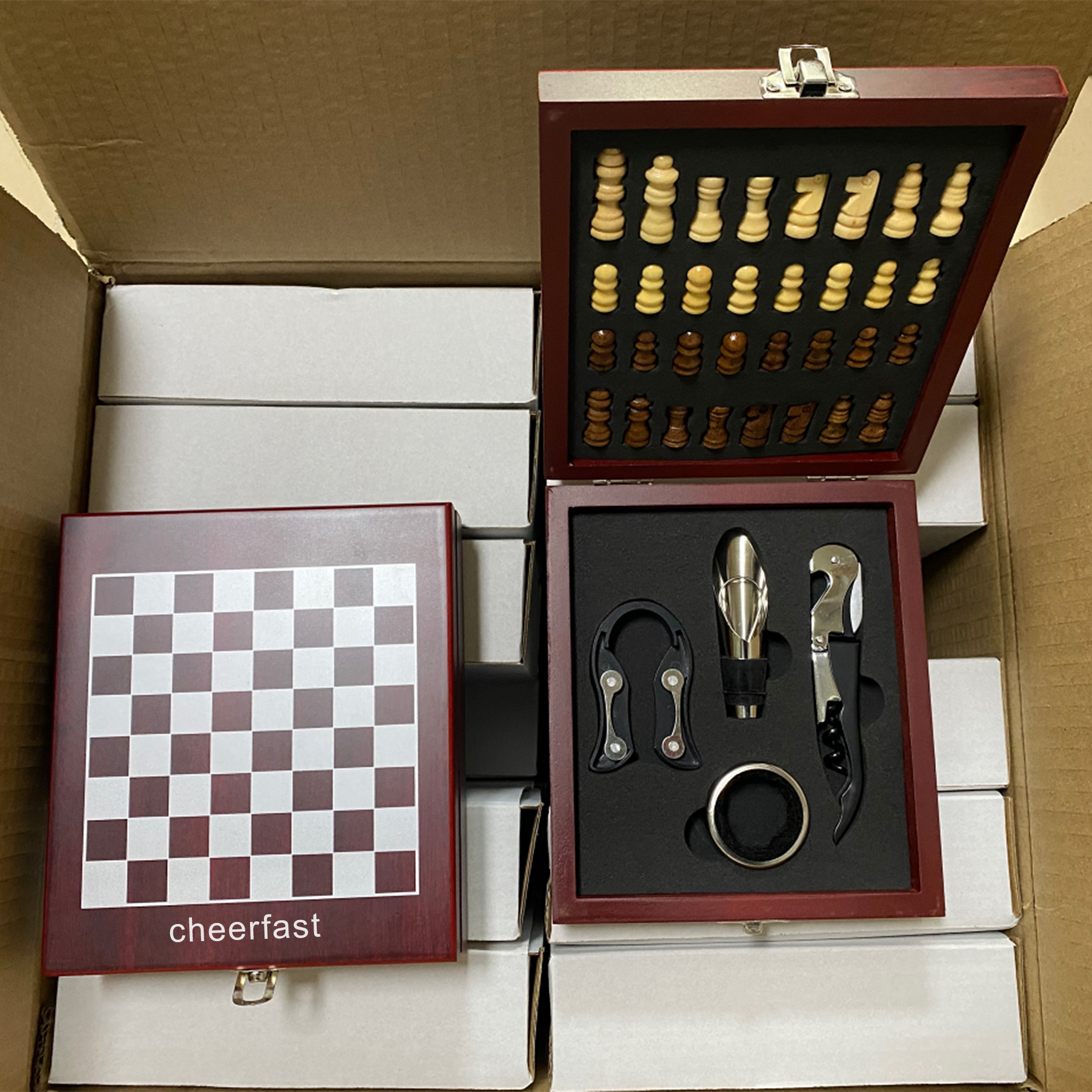 4 pc wine tools with chess set
