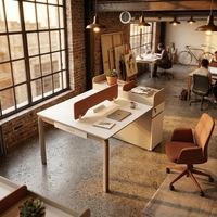 Poste de travail moderne pour 2 personnes avec armoire à dossiers intégrée, écran de confidentialité à cloison haute, bureau modulaire en MDF E1 pour personnel