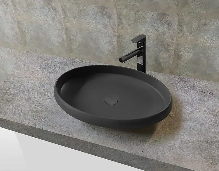 Personnalisé corian bassins lavamanos rusticos noir mat pierre lavabo
