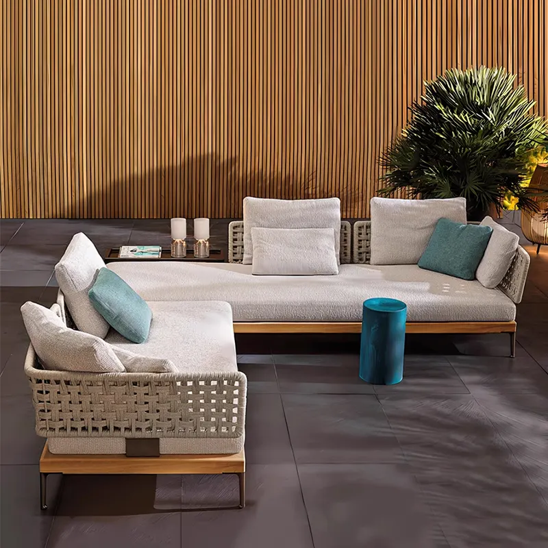 Hot sale waterproof new teak Braided rope garden sofa modern outdoor balcony patio sofa Furniture set