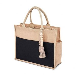 New Fashion Engagement Gift Shopping Beach Lunch Holiday Zipper Pocket Canvas Women's Hand <b>Black</b> Jute <b>Bag</b> Price - Product Image 1