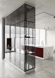 Meubles de cuisine en verre et cuir au design unique, îlot en marbre, plan de travail pour villa, personnalisation multifonctionnelle en vente - Product Image 4