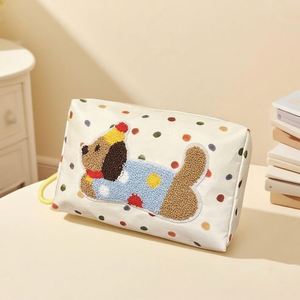 Grands sacs de maquillage en nylon imperméables et écologiques, personnalisés avec un adorable chiot brodé, pochette cosmétique de voyage portable pour femmes, fermeture éclair, doux - Product Image 6