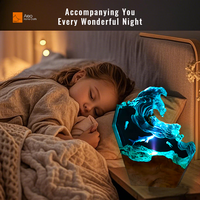 Lampe de bureau USB artisanale unique, veilleuse transparente thème plongée sous-marine, décoration de table créative en bois et résine, cadeau DIY