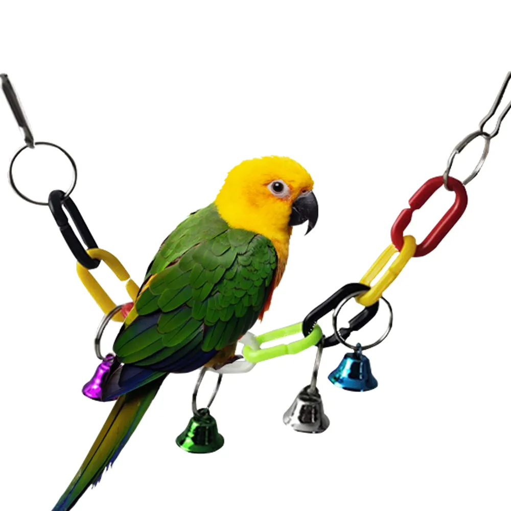 Подвесная пластиковая деревянная игрушка для птиц с металлическими колокольчиками, подходит для жевания попугаев домашних животных, голубей, игрушка для лазания