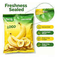 OEM Custom Logo Driezijdig gesealde zak, mat/glans bedrukte plastic zak voor bananenchips & knapperige fruitsnacks
