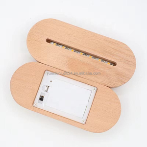 3A ฐานไม้บีชขนาดเล็กไฟ LED ทรงรีฐานแสดงอะคริลิคคริสตัลแบตเตอรี่สีขาวอบอุ่นแบบทันสมัยไฟ LED ทำจากไม้ - Product Image 2