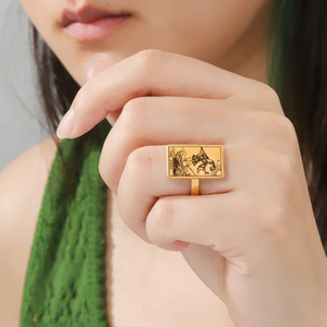 Anillo de oro con tarjeta de Tarot para mujer, sortija de boda Vintage de acero inoxidable, Horóscopo Vikingo, joyería - Product Image 6