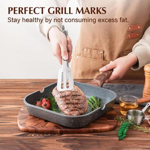 Poêle grill antiadhésive en aluminium avec revêtement <span class=keywords><strong>ILAG</strong></span>, bec verseur, forme carrée, sans PFOA, 9,5 pouces, pour cuisinières intérieures/extérieures - Product Image 4